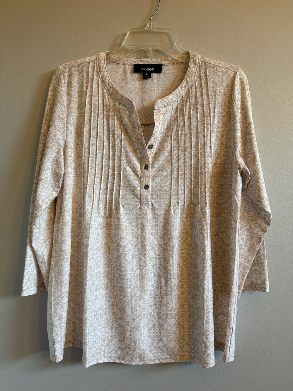 Briggs cream/white 3/4 sleeve blouse, medium, NWOT